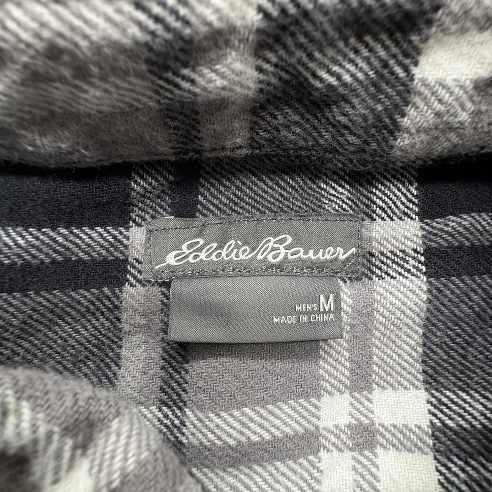 Eddie Bauer Shirt Mens Medium Gray Black White Plaid Flannel Long Sleeve Outdoor - Picture 6 of 7